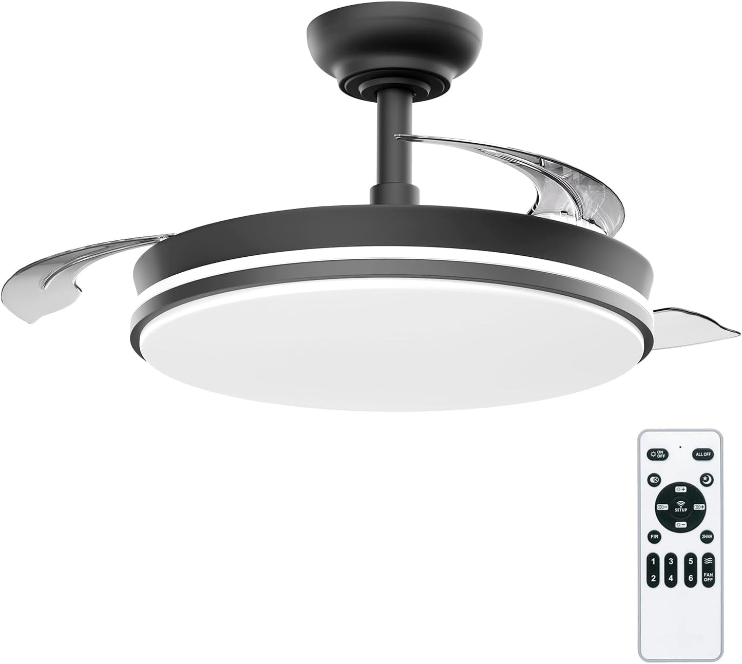 Tech Fan with LED Light and Remote Control – Silent DC Motor, Retractable Blades and 6 Speeds view 3
