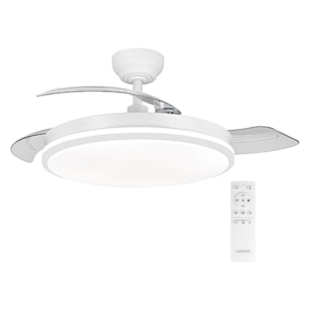 Tech Fan with LED Light and Remote Control – Silent DC Motor, Retractable Blades and 6 Speeds view 1