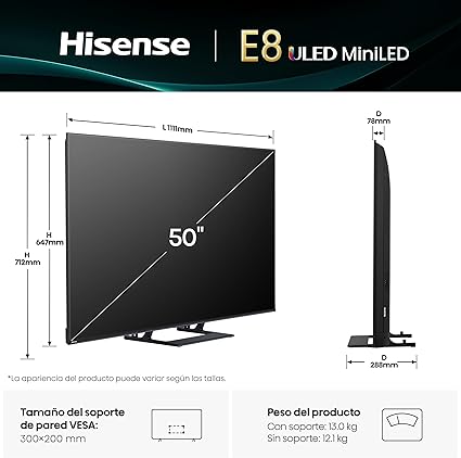2025 Hisense 55E8Q Mini LED Smart TV, Quantum Dot, 144 Hz, Built-in Subwoofer, Dolby Vision view 2